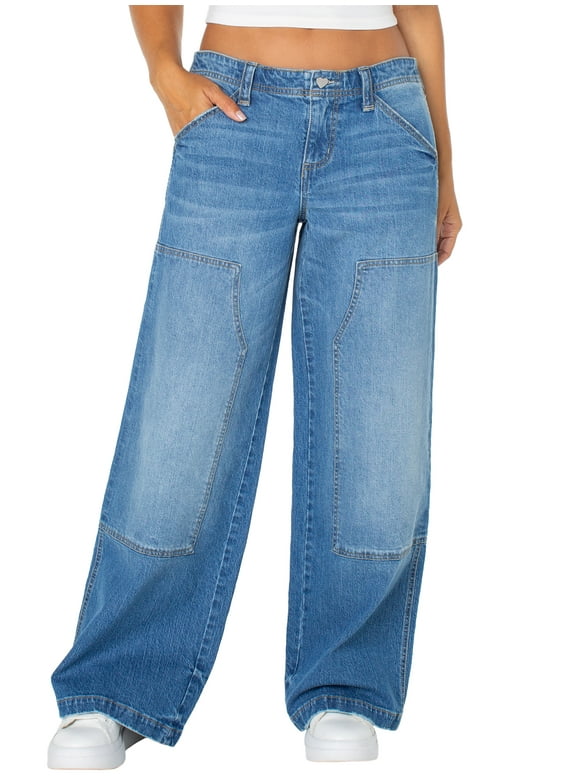 Women's Low Rise Baggy Utility Wide Leg Jeans, Sizes 1-21