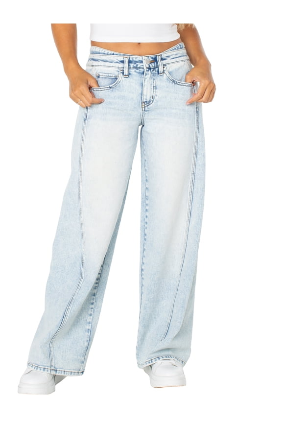 Women's Low Rise Double Waistband Wide Leg Jeans, Sizes 1-21