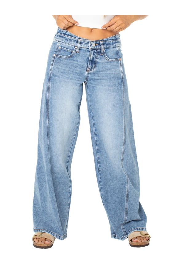 Women's Low Rise Double Waistband Wide Leg Jeans, Sizes 1-21