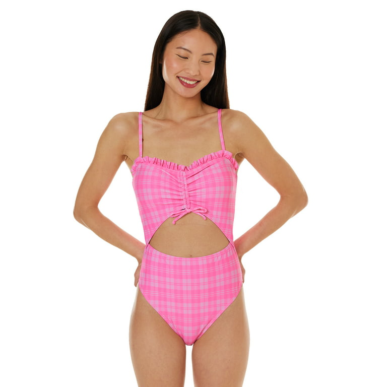 Teen Girls Plaid Frill Trim Bikini Swimsuit