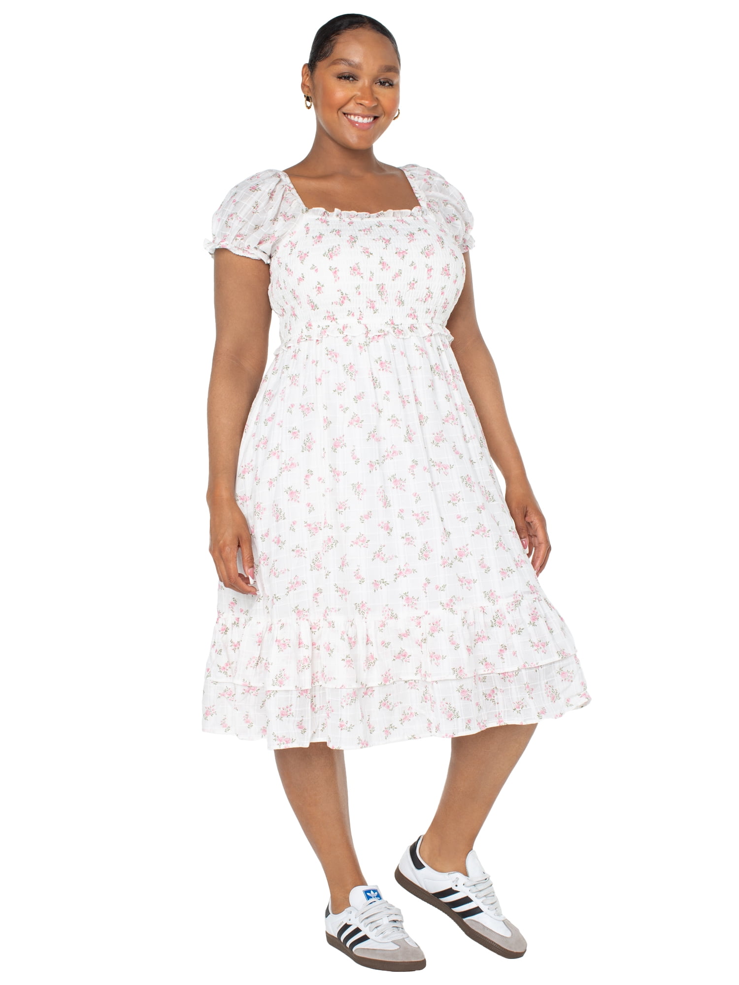 Celebrity Pink Women s and Women s Plus Puff Sleeve Smocked Midi Dress Sizes XS XXXL