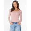 Celebrity Pink Women's Pointelle Henley Long Sleeve Top, Sizes XS-XXXL