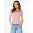 thumbnail image 1 of Celebrity Pink Women's Pointelle Henley Long Sleeve Top, Sizes XS-XXXL, 1 of 8
