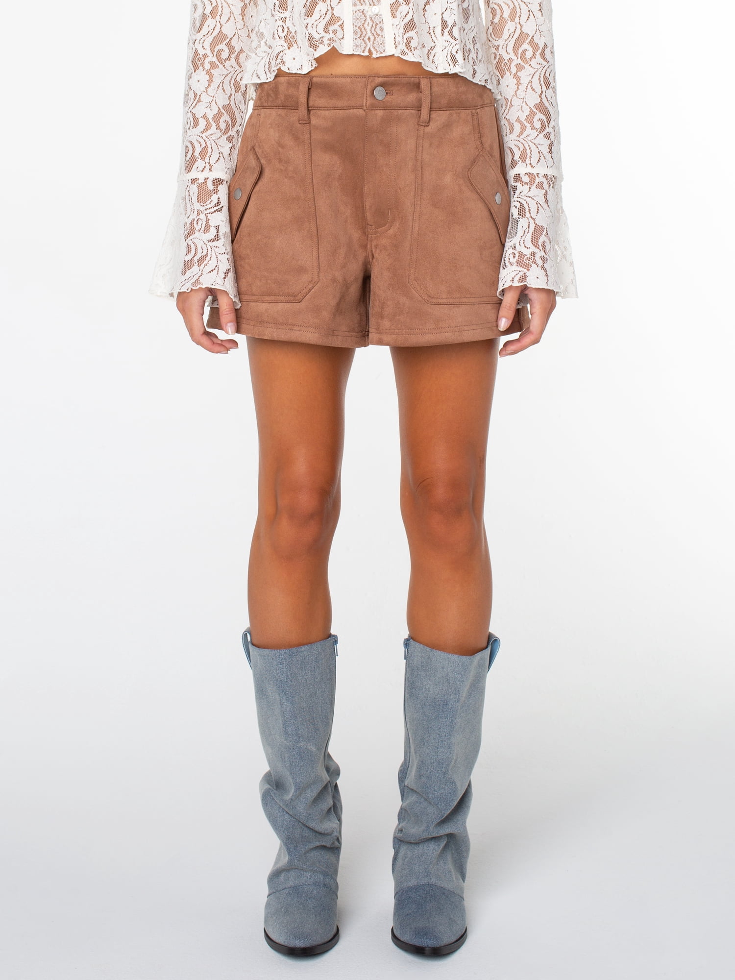 Celebrity Pink Women's Porkchop Pocket Suede Short, Sizes XS-XXXL
