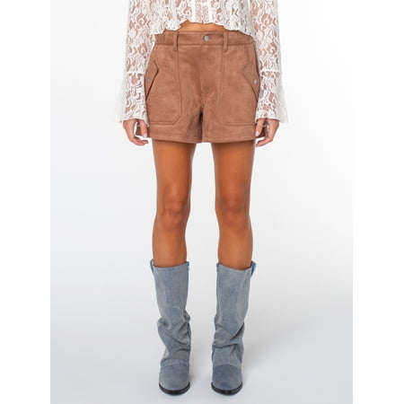 Celebrity Pink Women's Porkchop Pocket Suede Short, Sizes XS-XXXL