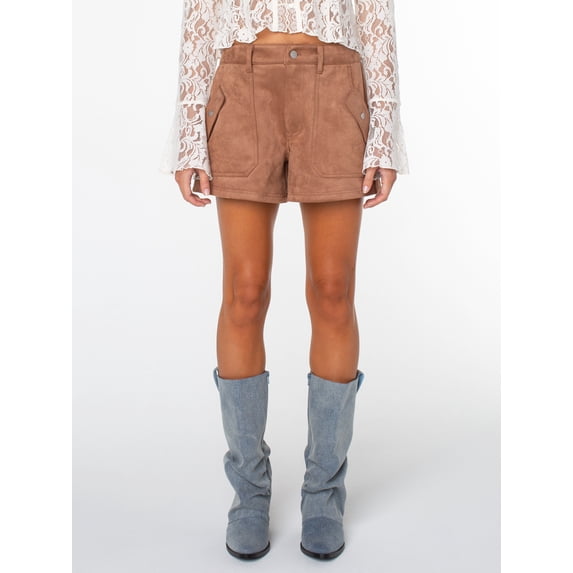 Celebrity Pink Women's Porkchop Pocket Suede Short, Sizes XS-XXXL