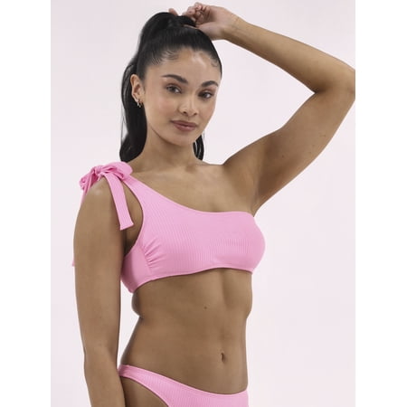 Celebrity Pink Women's Ribbed One Shoulder Bikini Top, Sizes XS-XXL