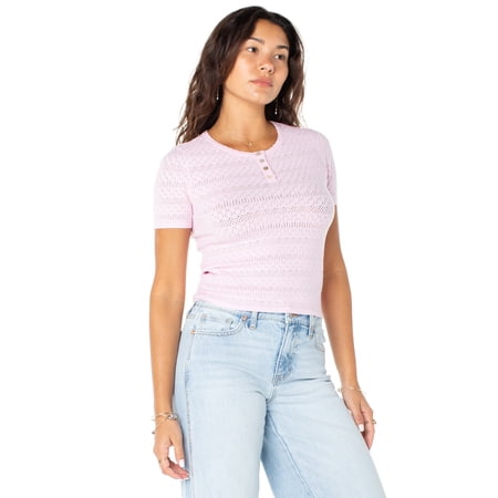 Celebrity Pink Women's Short Sleeve Pointelle Henley, Sizes XS-XXXL