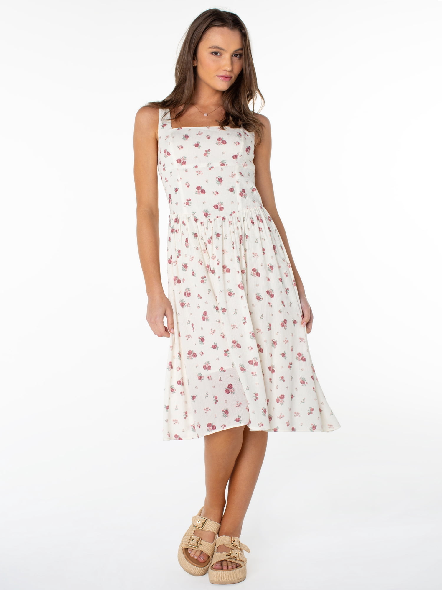 Celebrity Pink Women's Smocked Back Floral Tank Midi Dress, Sizes XS-XXXL