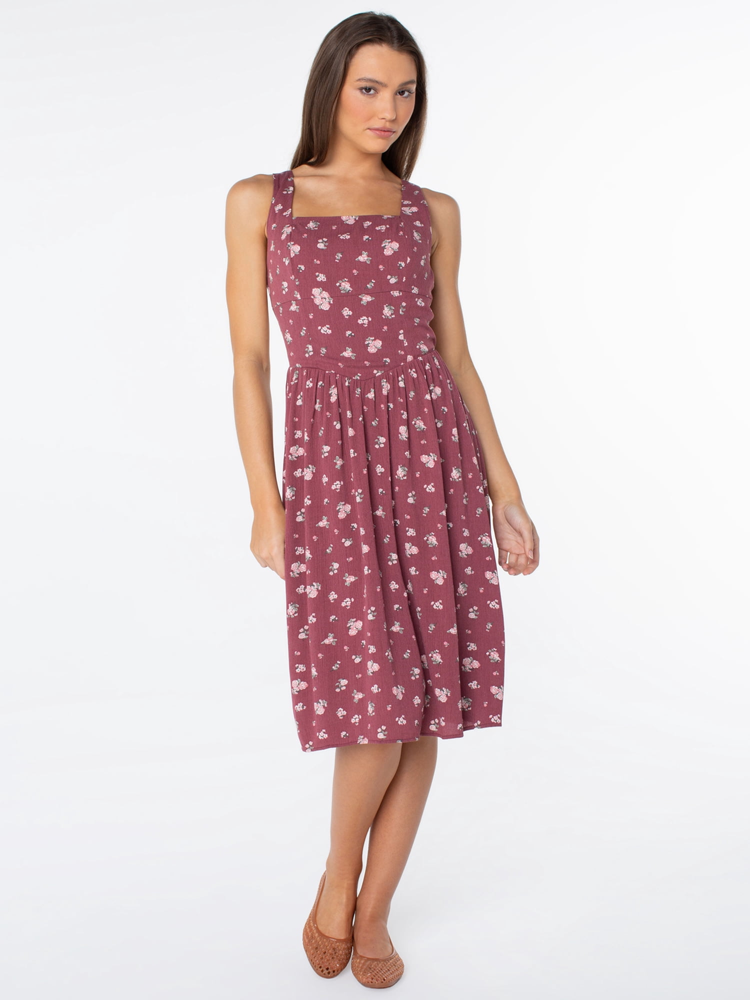 Celebrity Pink Women's Smocked Back Floral Tank Midi Dress, Sizes XS-XXXL