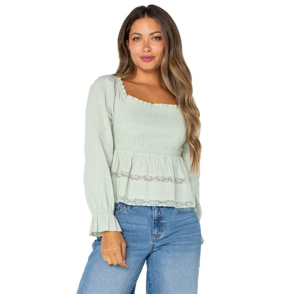 Celebrity Pink Women's Smocked Ruffle Long Sleeve Top, Sizes XS-XXXL