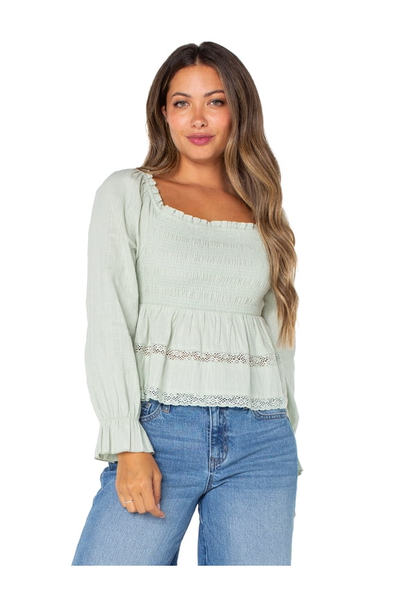 Women's Smocked Ruffle Long Sleeve Top, Sizes XS-XXXL