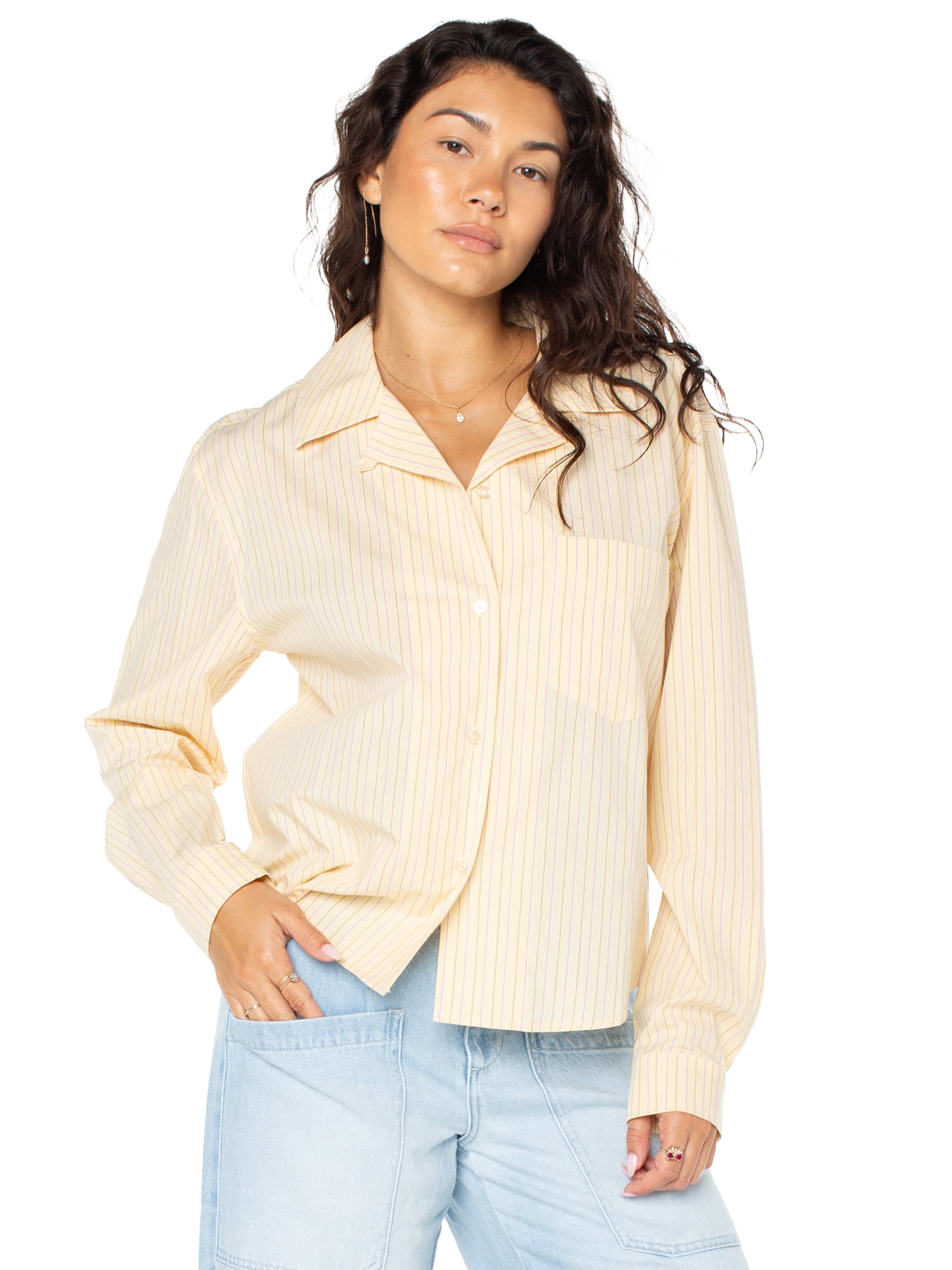 Celebrity Pink Women's Striped Button Up Shirt, Sizes XS-XXXL - Walmart.com