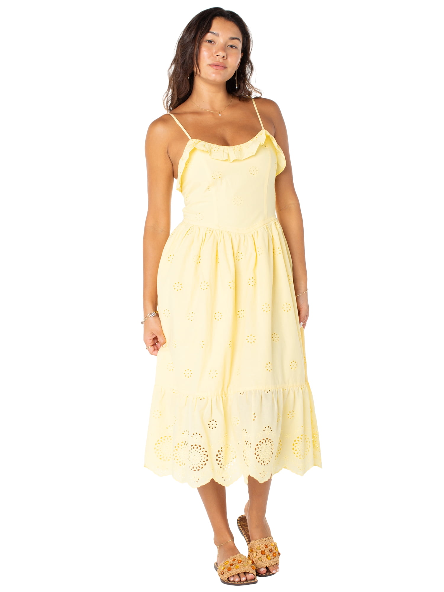Celebrity Pink Women's Tie Strap Eyelet Midi Dress, Sizes XS-XXXL