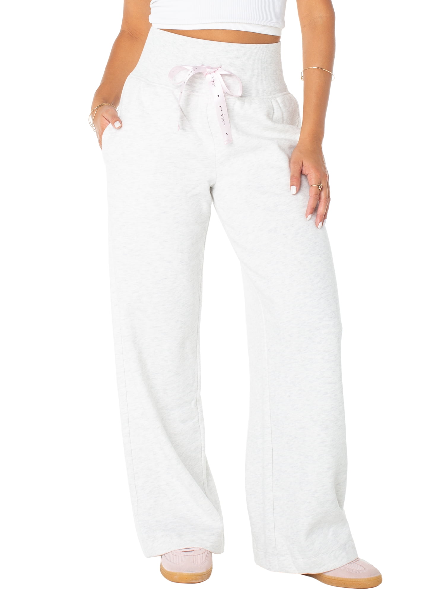 Celebrity Pink Women's Satin Tie Wide Leg Sweatpants, Sizes XS-XXXL