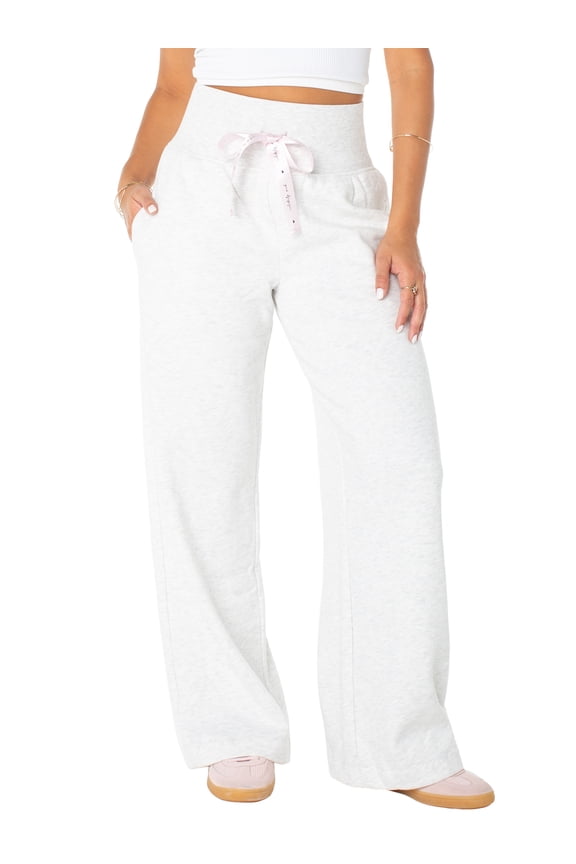 Women's Satin Tie Wide Leg Sweatpants, Sizes XS-XXXL