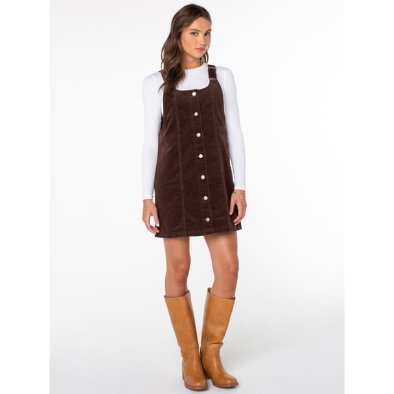 Celebrity Pink Women's and Women's Plus Corduroy Pinafore Mini Dress, Sizes XS-4X