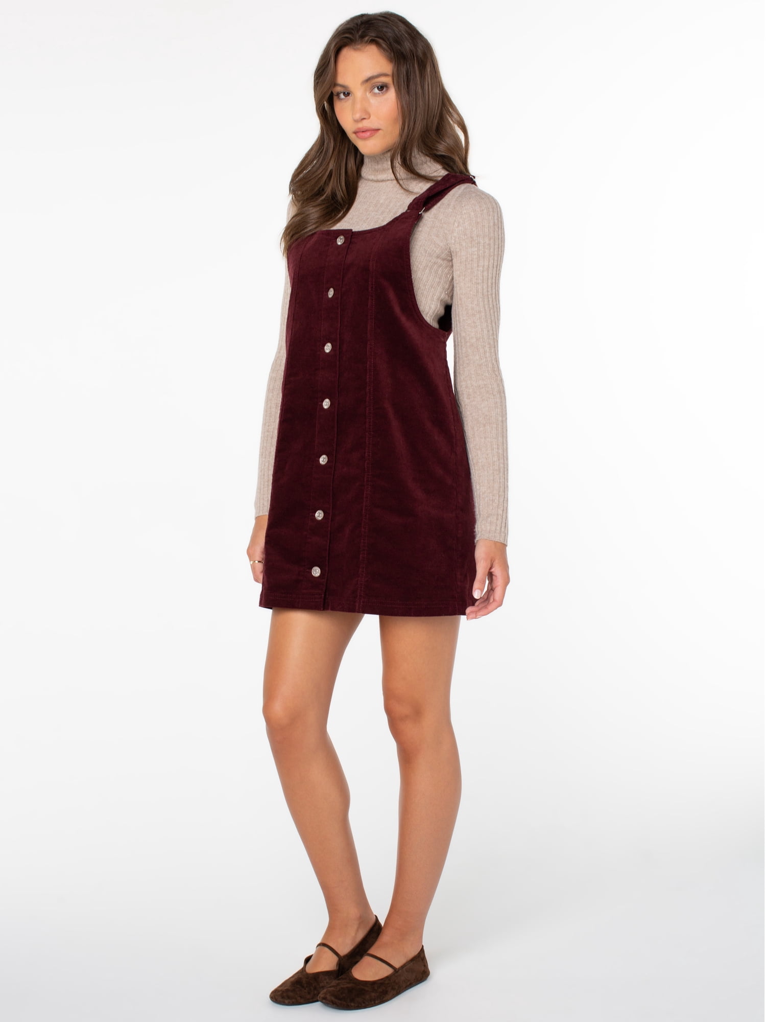 Celebrity Pink Women's and Women's Plus Corduroy Pinafore Mini Dress, Sizes XS-4X