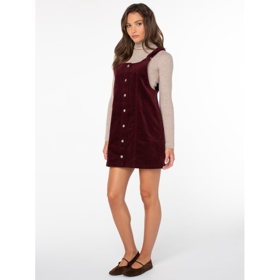 Celebrity Pink Women's and Women's Plus Corduroy Pinafore Mini Dress, Sizes XS-4X