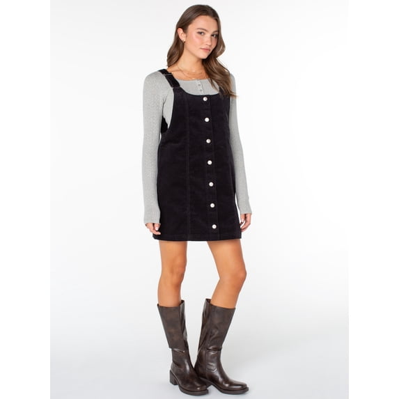 Celebrity Pink Women's and Women's Plus Corduroy Pinafore Mini Dress, Sizes XS-4X