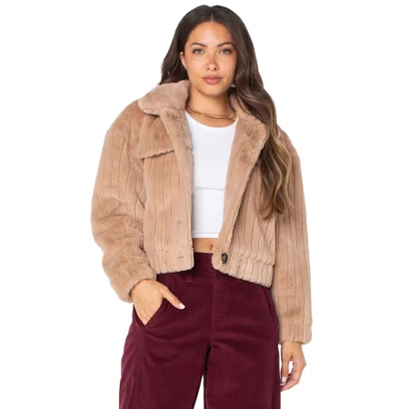 Celebrity Pink Women's and Women's Plus Faux Fur Button-up Jacket, Sizes XS-3X