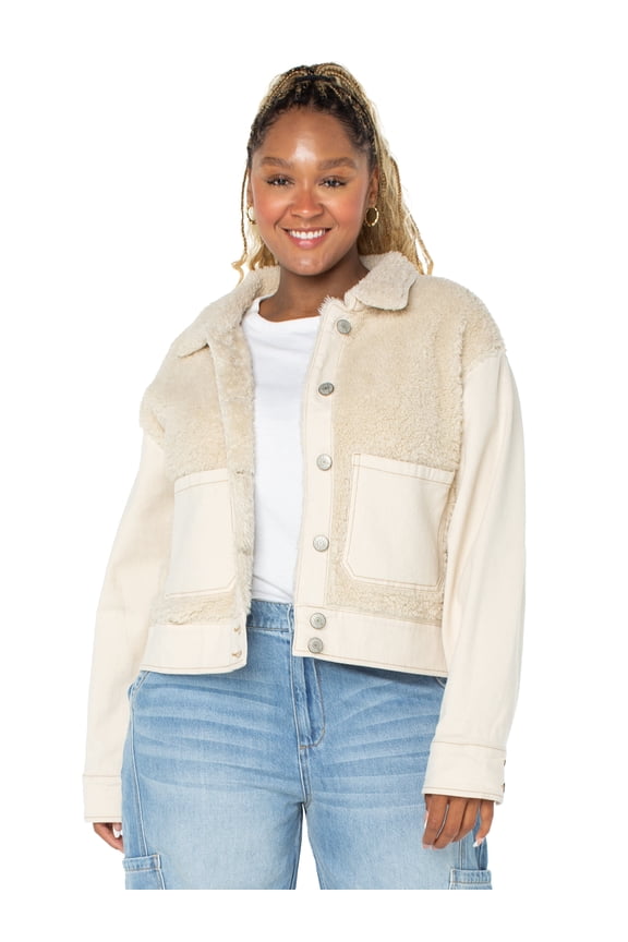 Women's and Women's Plus Faux Shearling Denim Jacket, Sizes XS-4X