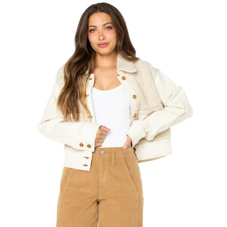 Celebrity Pink Women's and Women's Plus Faux Shearling Denim Jacket, Sizes XS-4X