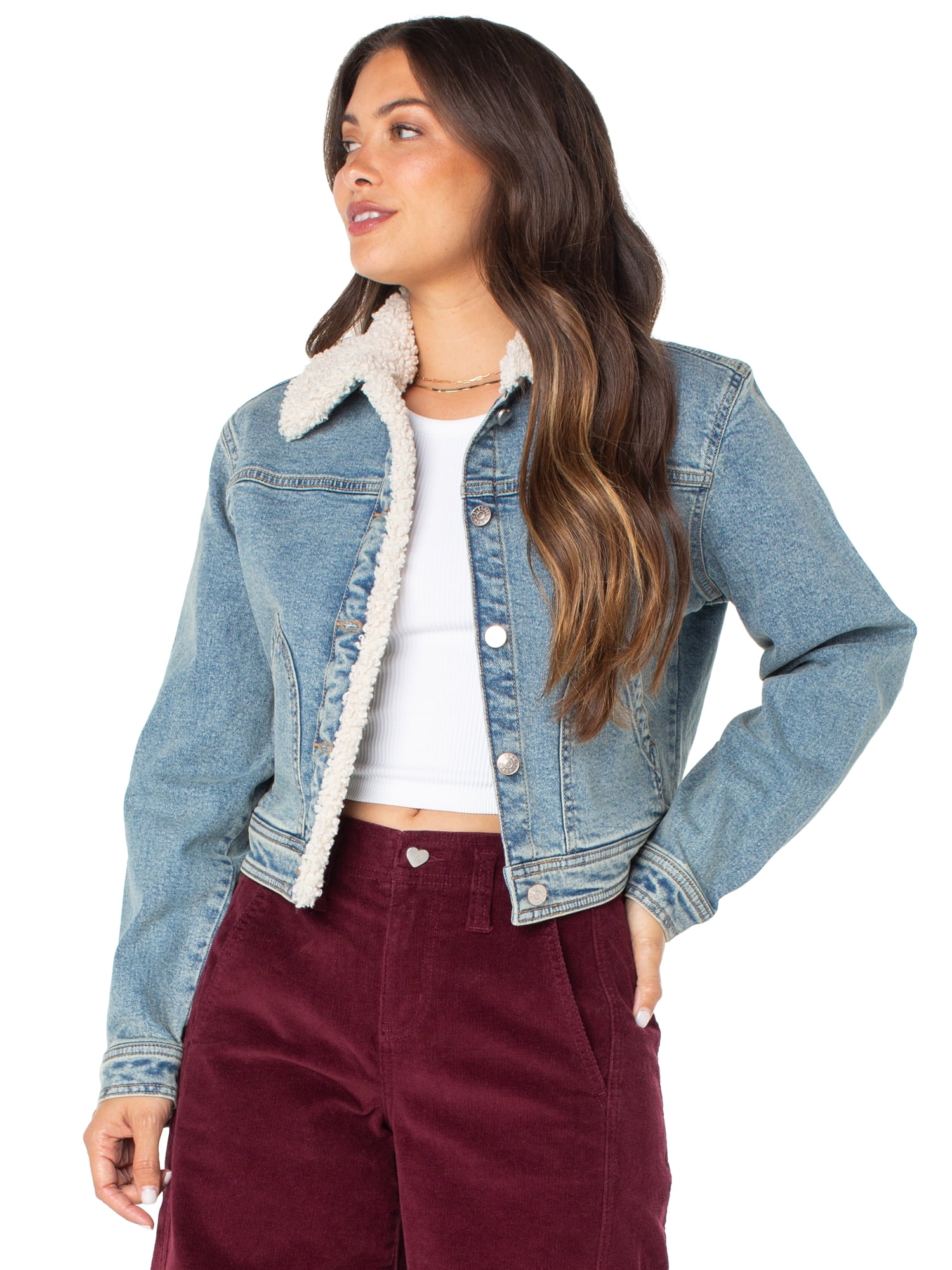 Celebrity Pink Women's and Women's Plus Faux Shearling Denim Jacket, Sizes XS-4X