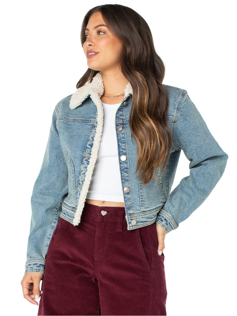 Celebrity Pink Juniors Faux Shearling Denim Jacket, Super Soft