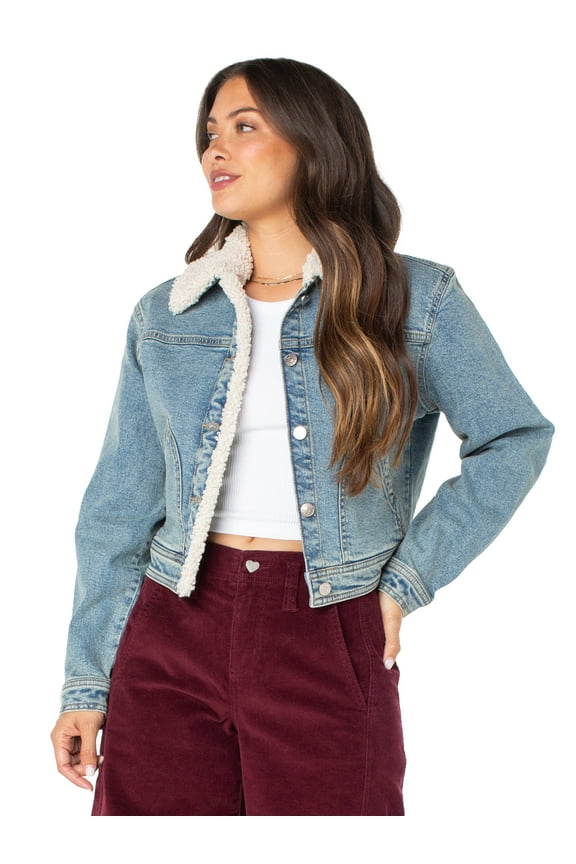 Women's and Women's Plus Faux Shearling Denim Jacket, Sizes XS-4X