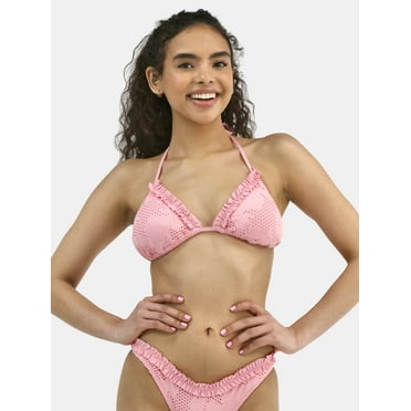 Celebrity Pink Women’s and Women’s Plus Floral Mesh Triangle Bikini Top, Sizes XS-2XL