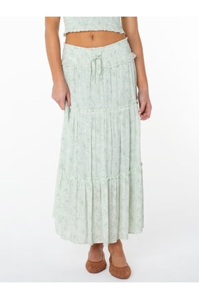 Women's and Women's Plus Floral Print Tiered Maxi Skirt, Sizes XS-4X