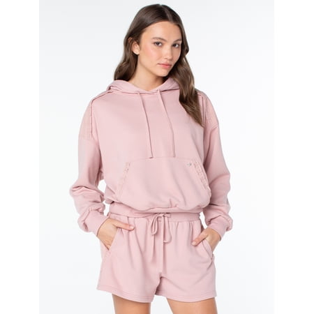 Celebrity Pink Women's and Women's Plus Lace Trim Hoodie Sweatshirt, Sizes XS-4X