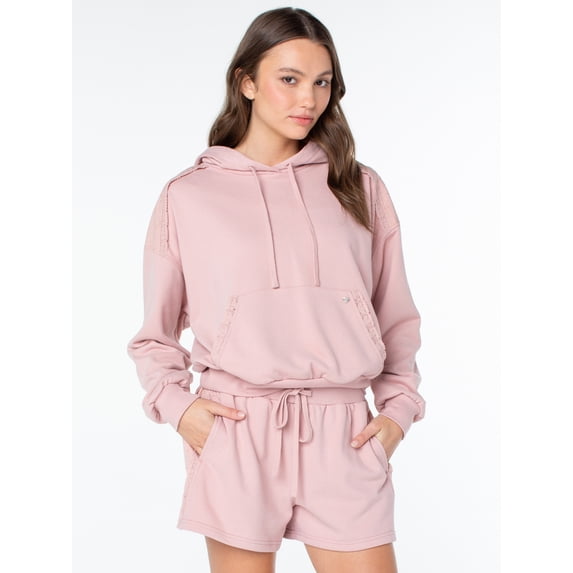 Celebrity Pink Women's and Women's Plus Lace Trim Hoodie Sweatshirt, Sizes XS-4X