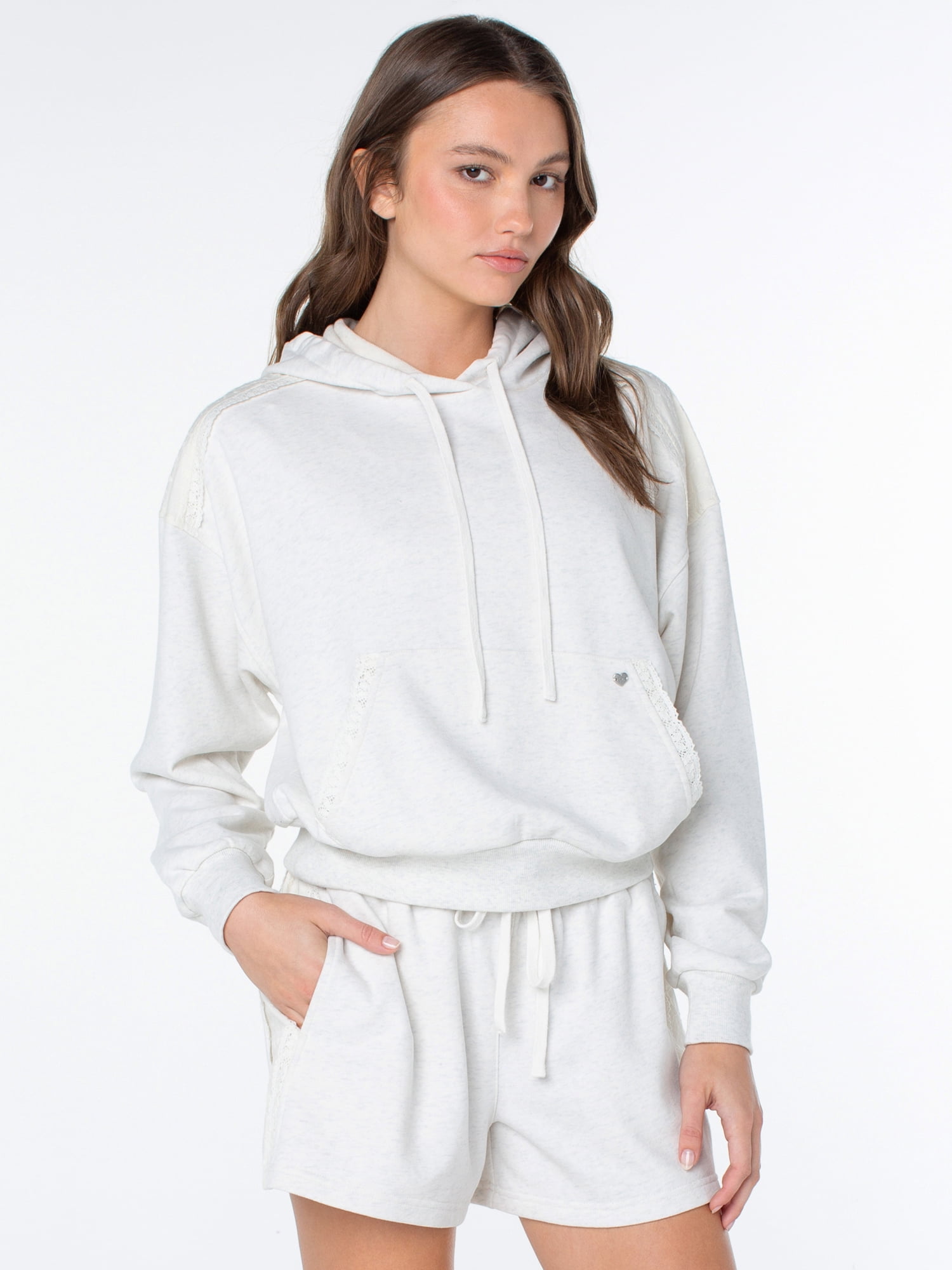 Celebrity Pink Women's and Women's Plus Lace Trim Hoodie Sweatshirt, Sizes XS-4X