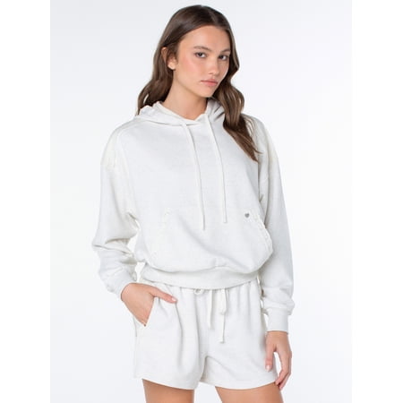 Celebrity Pink Women's and Women's Plus Lace Trim Hoodie Sweatshirt, Sizes XS-4X