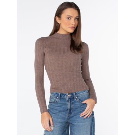 Celebrity Pink Women's and Women's Plus Long Sleeve Mockneck Sweater Top, Sizes XS-4X