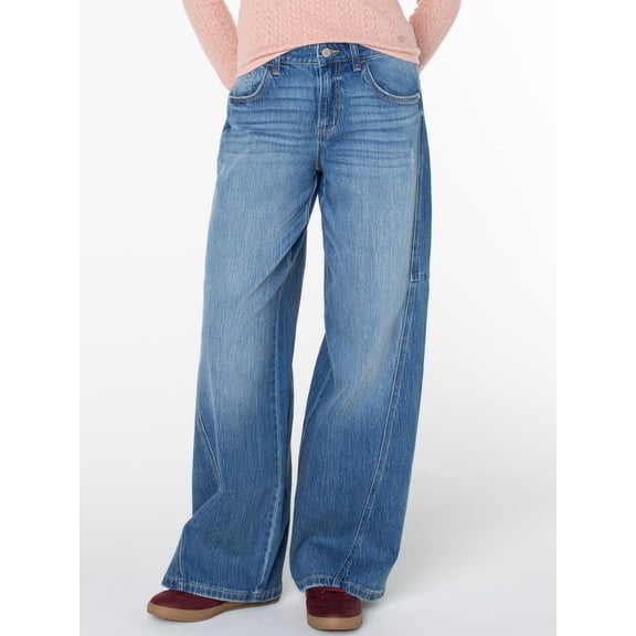 Celebrity Pink Women's and Women's Plus Mid Rise Seamed Wide Leg Jeans, Sizes 1-24