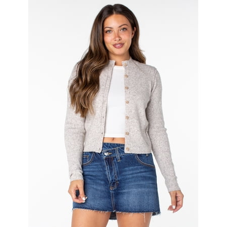 Celebrity Pink Women's and Women's Plus Mockneck Button Front Cardigan, Sizes XS-4X