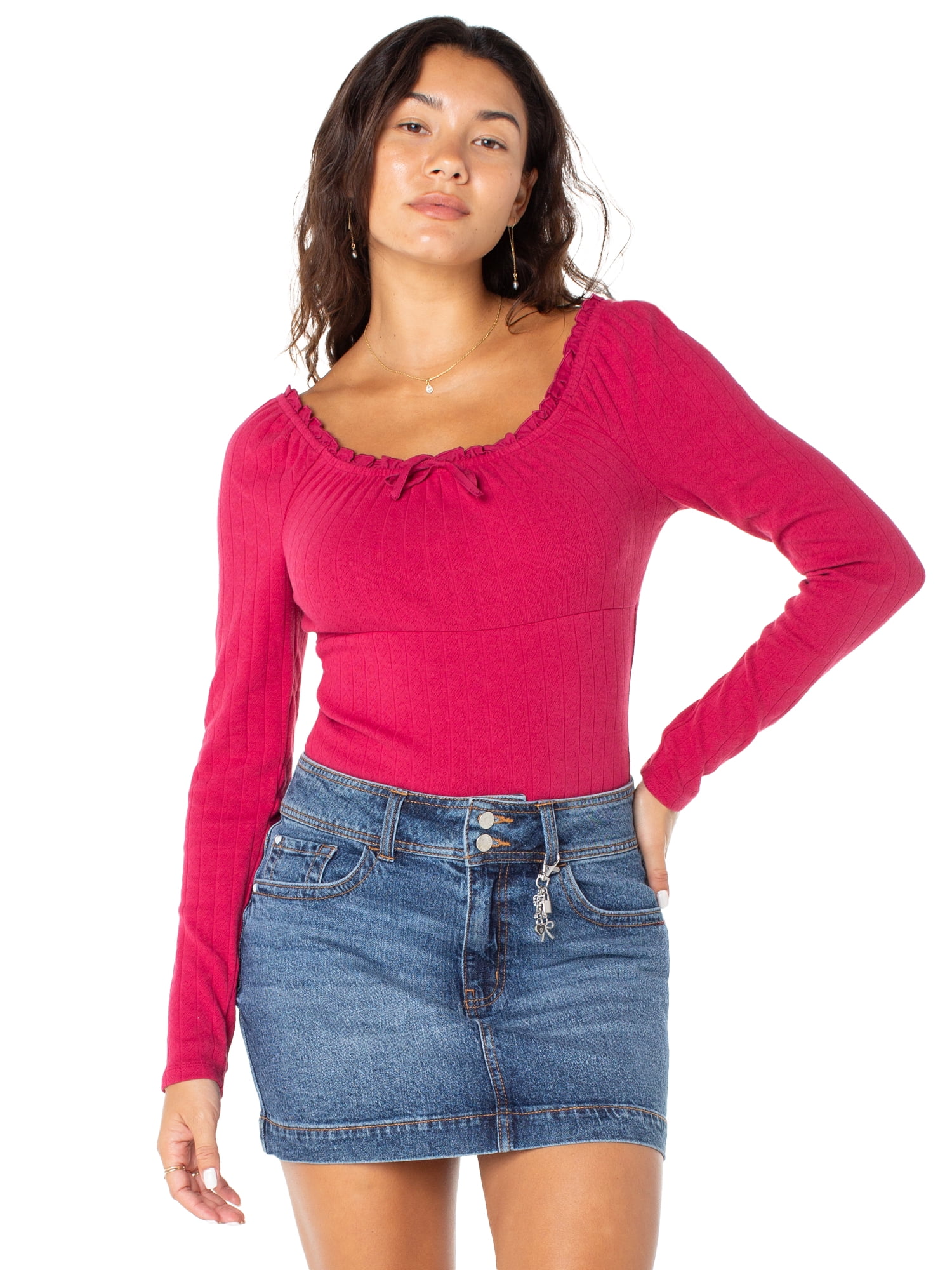 Celebrity Pink Women s and Women s Plus Puff Long Sleeve Pointelle Bodysuit Sizes XS XXXL