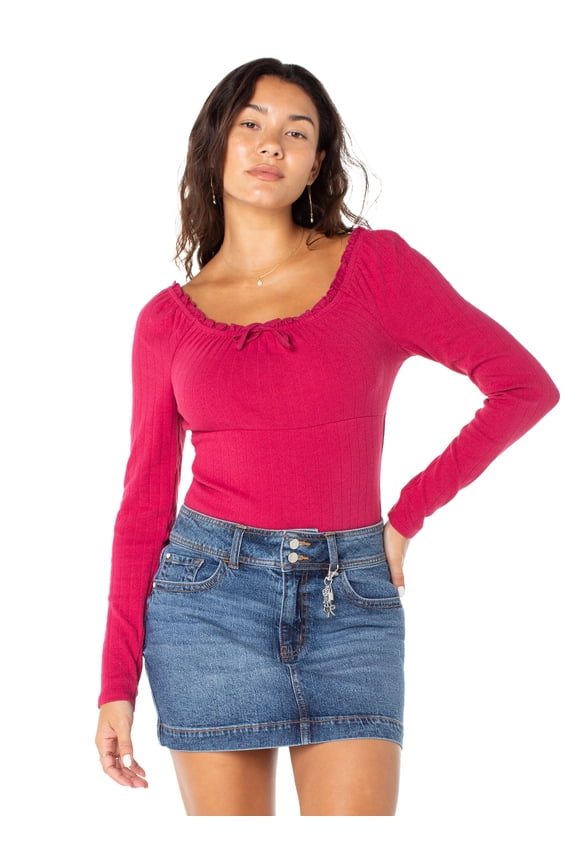 Women's and Women's Plus Puff Long Sleeve Pointelle Bodysuit, Sizes XS-XXXL