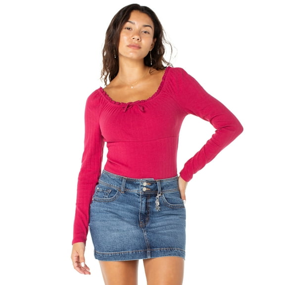 Celebrity Pink Women's and Women's Plus Puff Long Sleeve Pointelle Bodysuit, Sizes XS-XXXL
