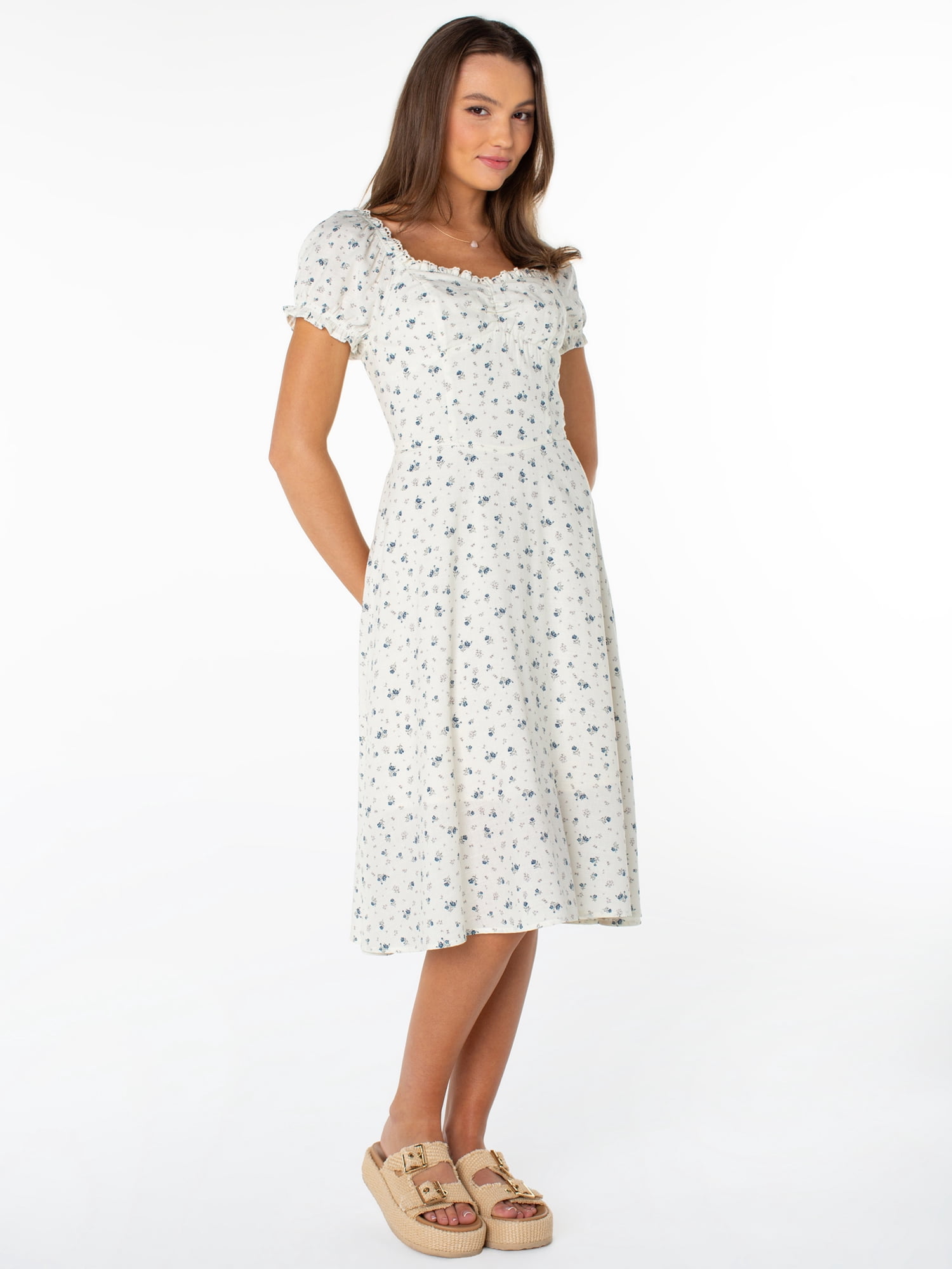 Celebrity Pink Women's and Women's Plus Puff Sleeve Midi Dress, Sizes XS-4X