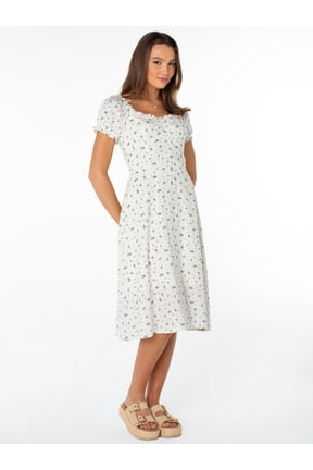 Women's and Women's Plus Puff Sleeve Midi Dress, Sizes XS-4X