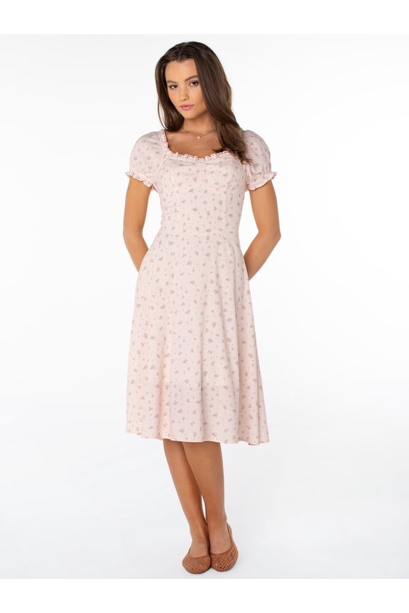 Women's and Women's Plus Puff Sleeve Midi Dress, Sizes XS-4X