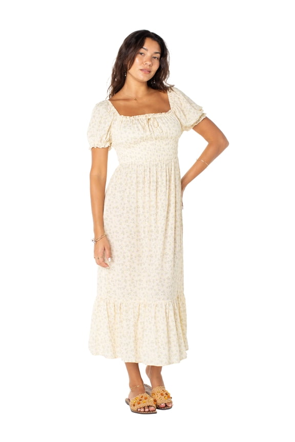 Women's and Women's Plus Puff Sleeve Smocked Midi Dress, Sizes XS-XXXL