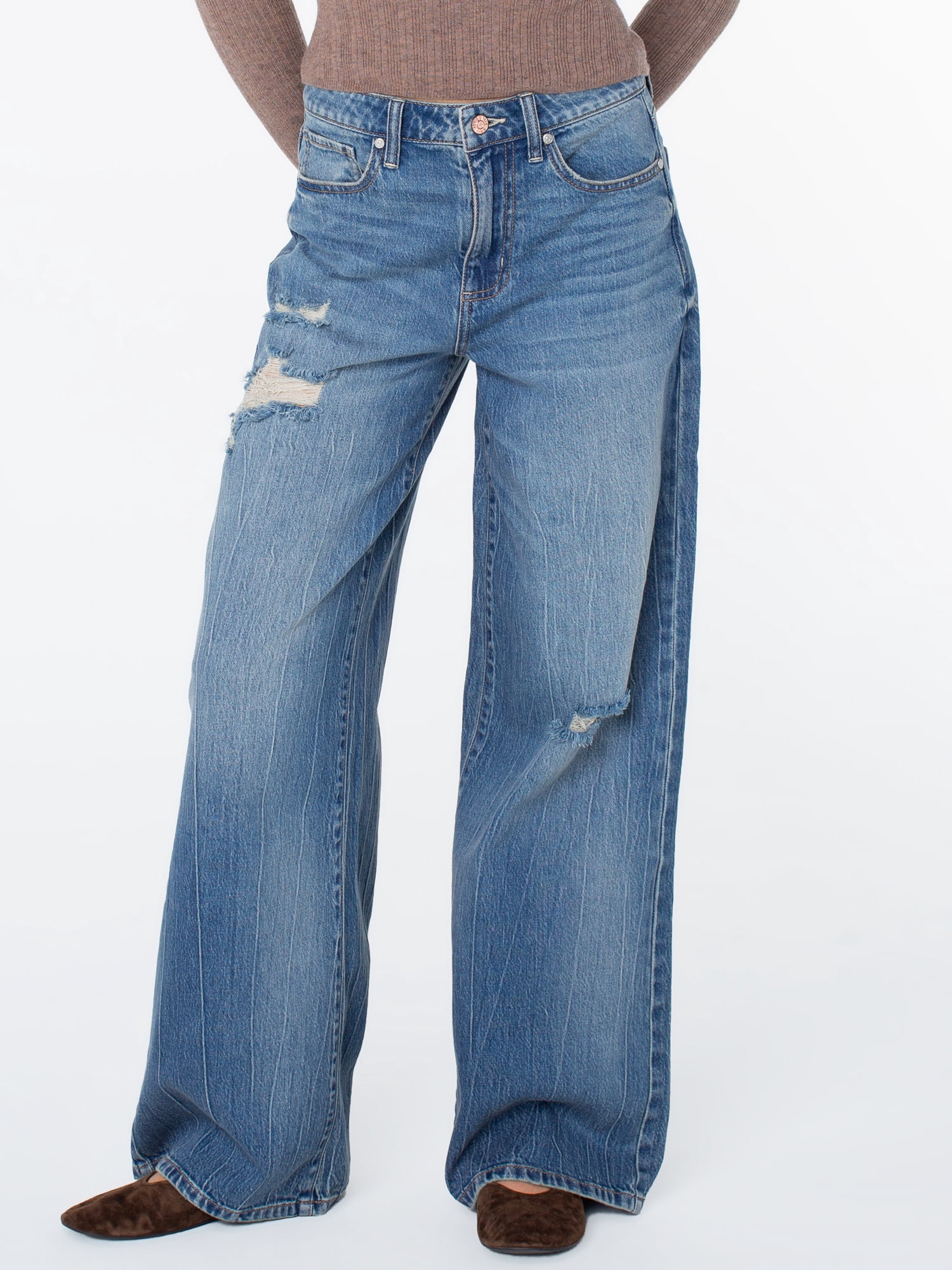 Celebrity Pink Women's and Women's Plus Relaxed High Rise Wide Leg Jeans, Sizes 1-24