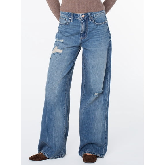 Celebrity Pink Women's and Women's Plus Relaxed High Rise Wide Leg Jeans, Sizes 1-24