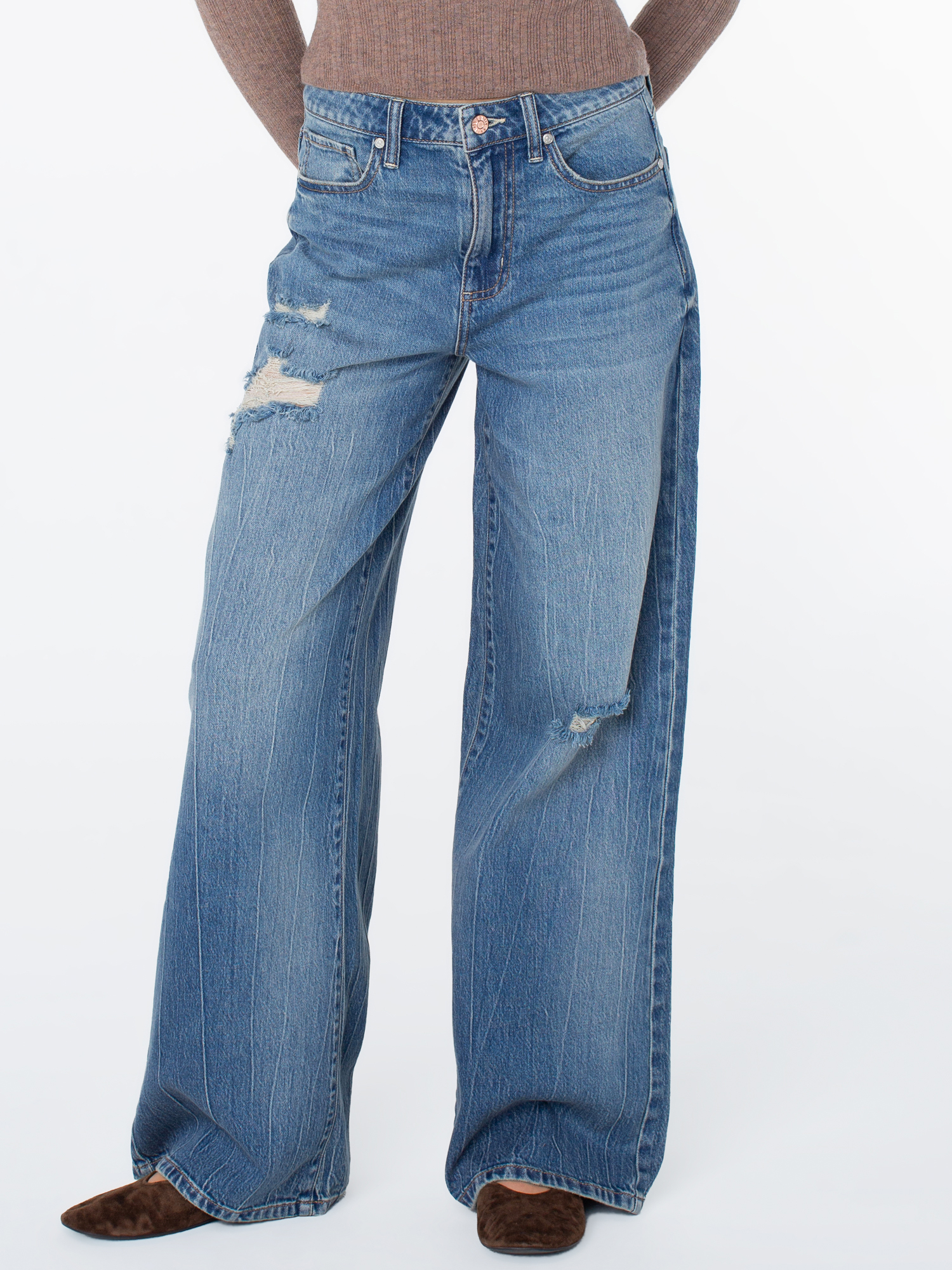 Jeans relajados de tiro alto y pierna ancha para mujer y mujer talla plus, tallas 1-24
