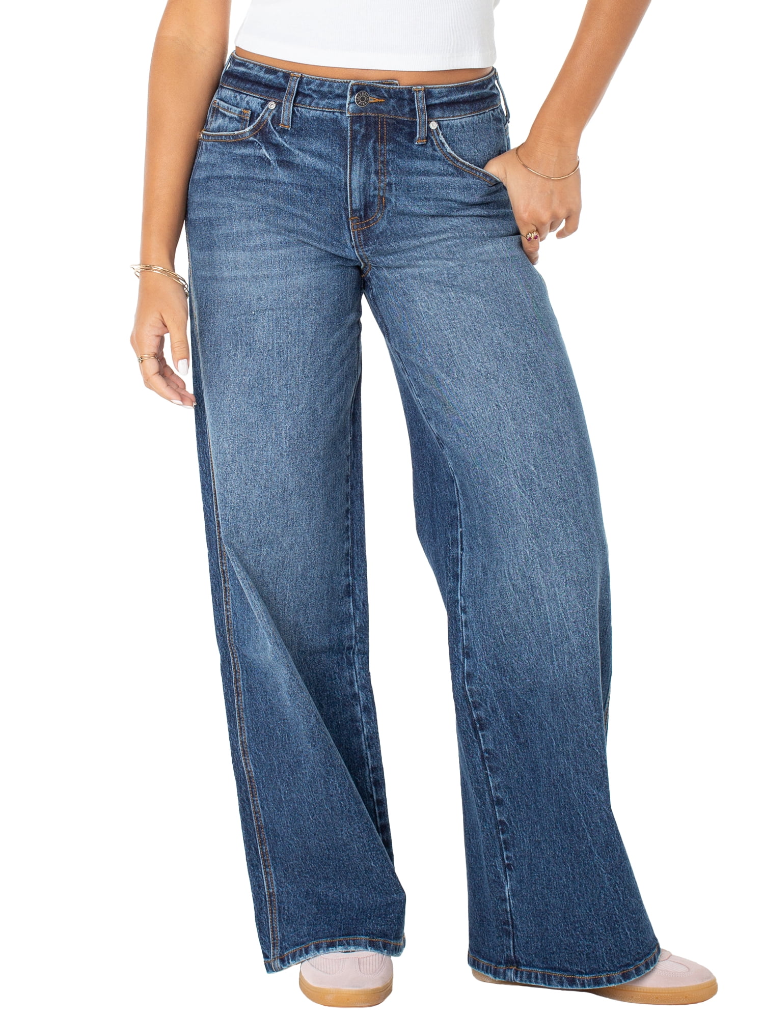 Celebrity Pink Women's and Women's Plus Baggy Wide Leg Jeans, Available in Regular, Short, Long Inseams, Sizes 1-24